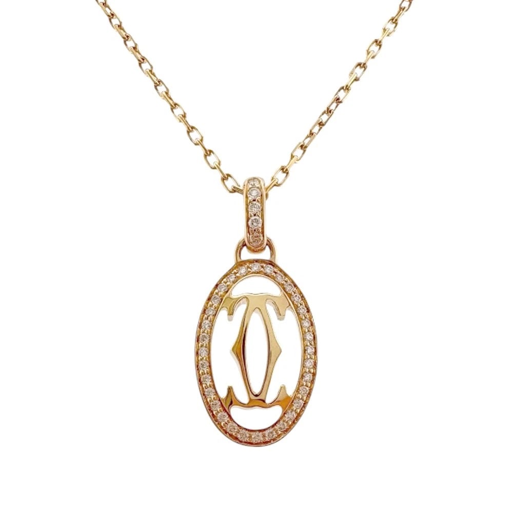 CARTIER NECKLACE K18 PINK GOLD DIAMOND DOUBLE C USED: CARTIER Necklace K18 Pink Gold diamond Double C used Brand: CARTIER Type: Necklace Material: K18 Pink Gold Main Stone Natural Color: Pink gold Size: Total Length:41cm Chain width:1.2mm Adjuster ca