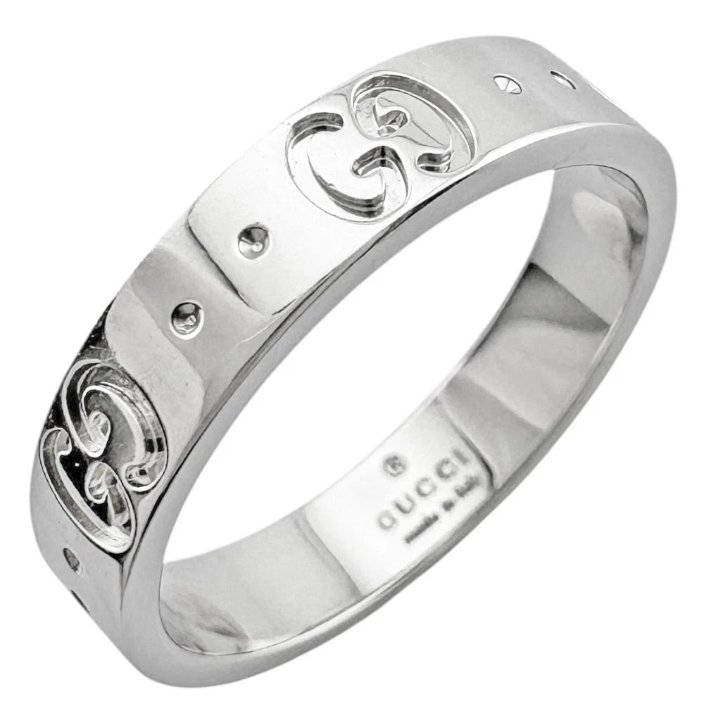 GUCCI RING K18 WHITE GOLD ICON: GUCCI Ring K18 white gold icon Brand: GUCCI Type: Ring Material: K18 white gold Color: Silver Size: US 5 1/2 Accessories: None Accessories Notice: When purchasing pre-owned goods, please r