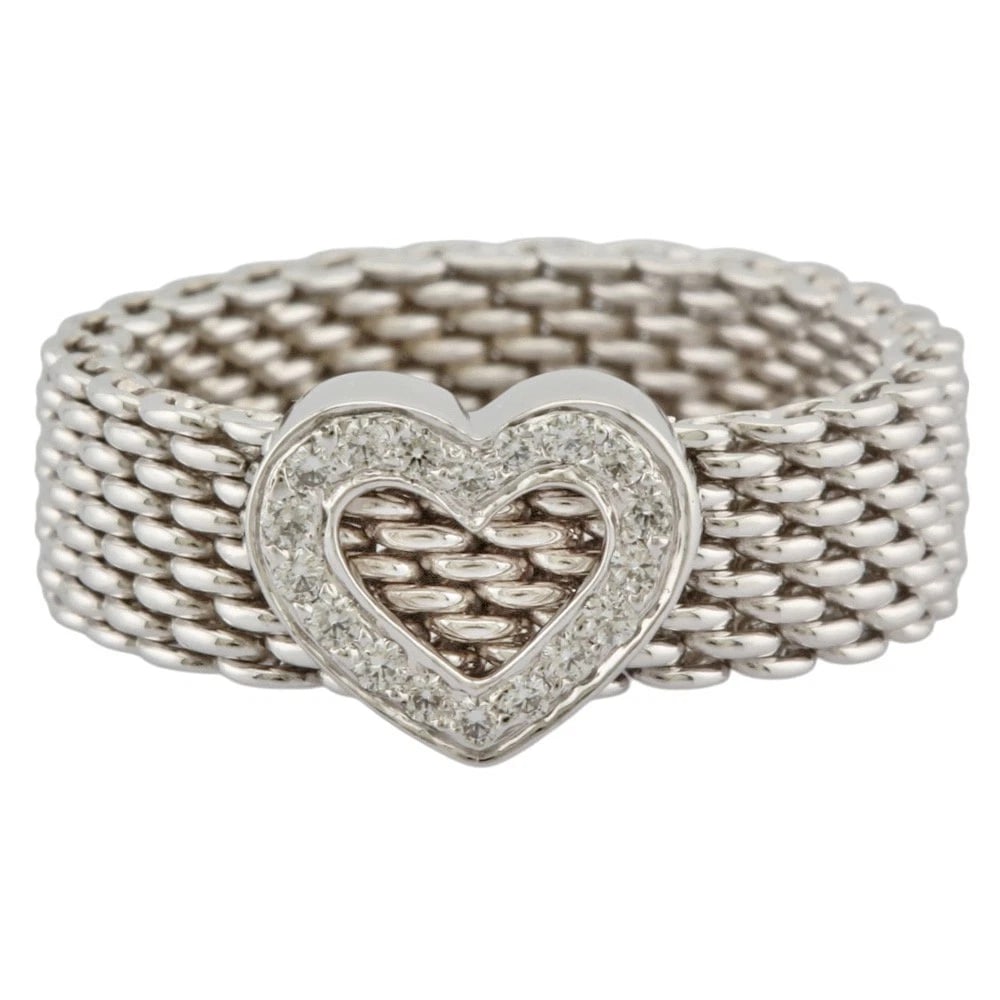 TIFFANY&CO. RING K18 WHITE GOLD DIAMOND HEART: TIFFANY&Co. Ring K18 white gold diamond heart Brand: Tiffany&co. Type: Ring Material: K18 white gold Color: Silver Size: US 7 Accessories: None Accessories Notice: When purchasing pre-owned