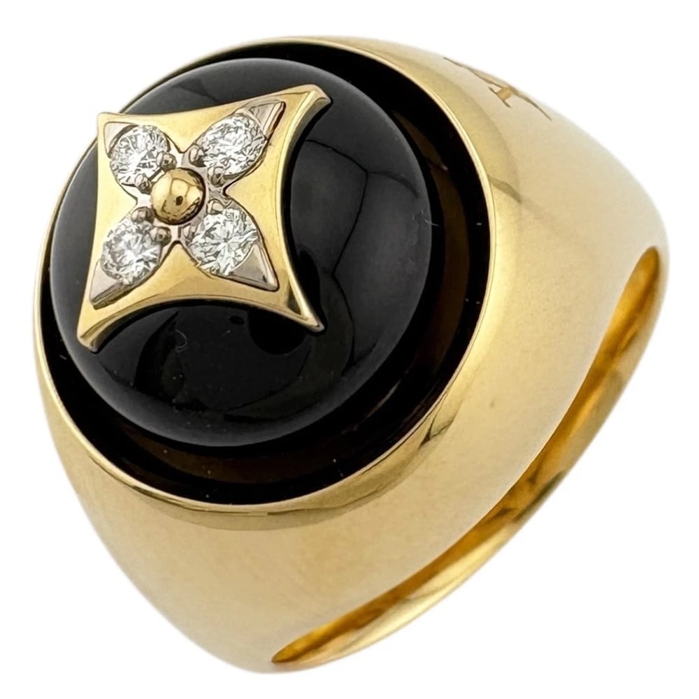 LOUIS VUITTON RING K18 YELLOW GOLD ONYX DIAMOND: LOUIS VUITTON Ring K18 yellow gold onyx diamond Brand: LOUIS VUITTON Type: Ring Material: K18 yellow gold Color: gold Size: US 7 3/4 Accessories: None Accessories Notice: When purchasing