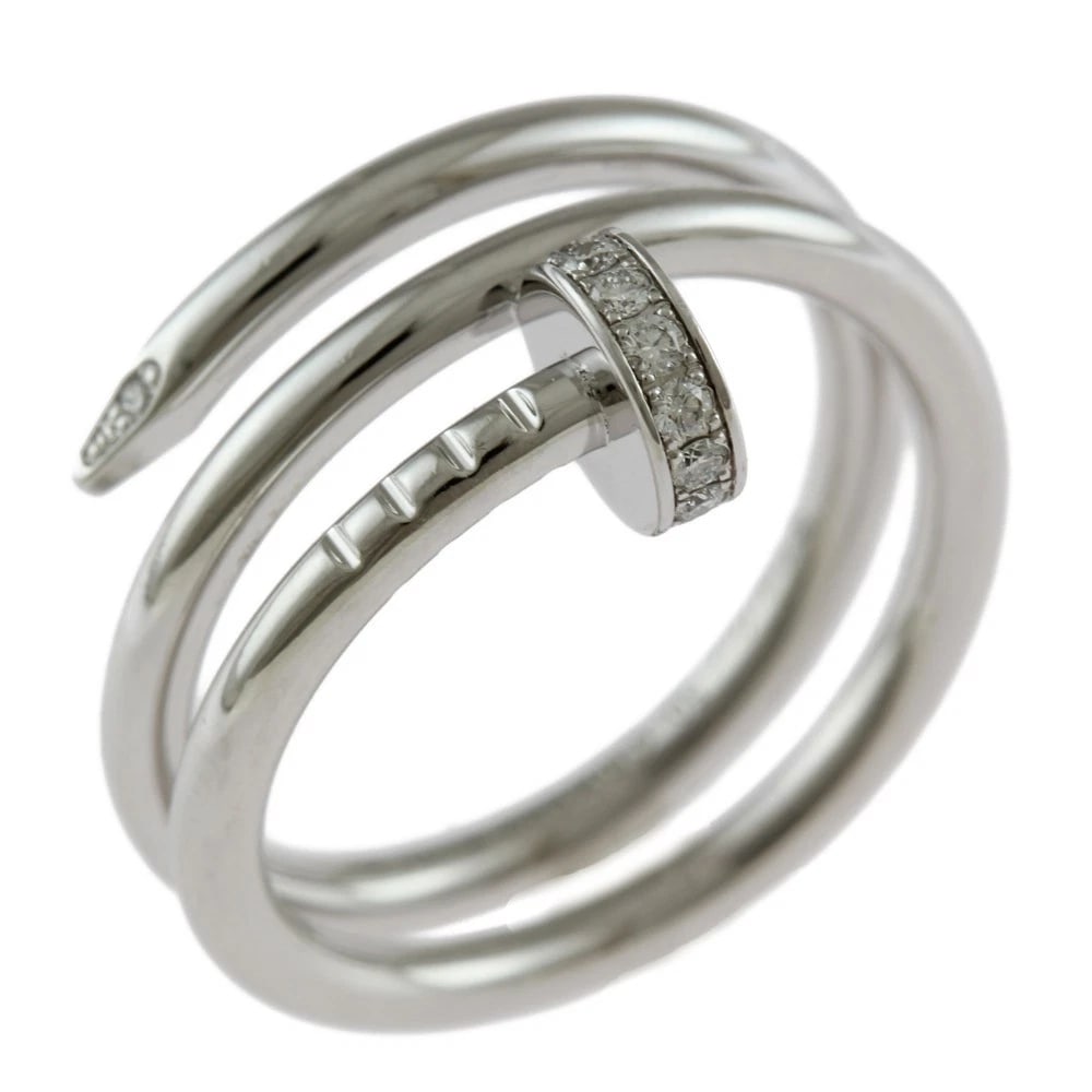 CARTIER RING K18 WHITE GOLD DIAMOND: CARTIER Ring K18 white gold diamond Brand: CARTIER Type: Ring Material: K18 white gold Main Stone Natural Color: Silver Size: US 5 Accessories: None Accessories Notice: When purchasing