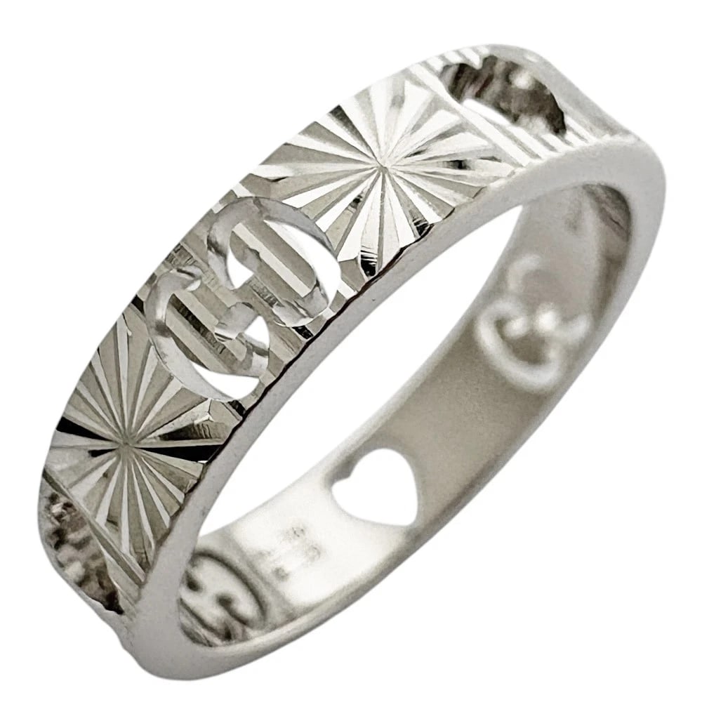 GUCCI RING K18 WHITE GOLD ICON HEART USED: GUCCI Ring K18 white gold icon heart used Brand: GUCCI Type: Ring Material: K18 white gold Color: Silver Size: US 5 1/8 Accessories: None Accessories Notice: When purchasing pre-owned good