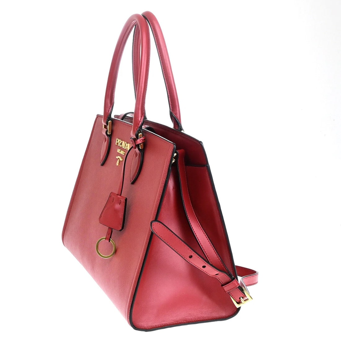PRADA R PRADA LOGO SAFFIANO 2WAY SHOULDER HAND TOTE BAG LEATHER RED (1 of 8)