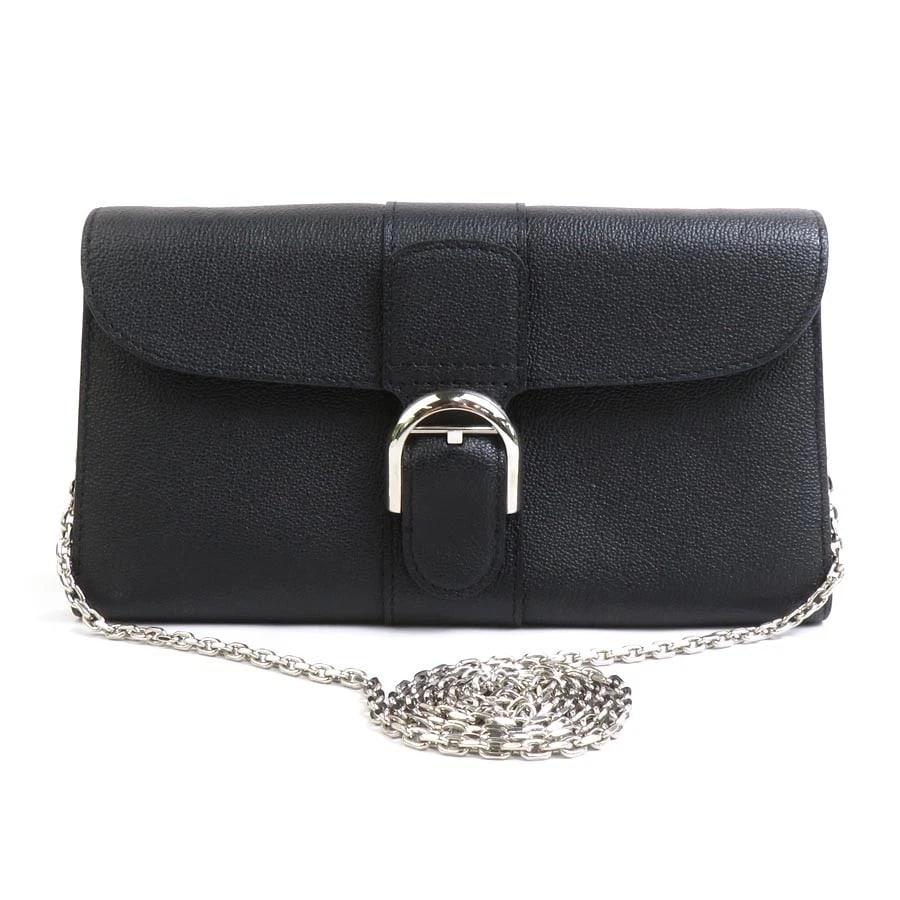 DELVAUX CHAIN WALLET CROSSBODY BAG BLACK/SILVER LEATHER/METAL (1 of 5)