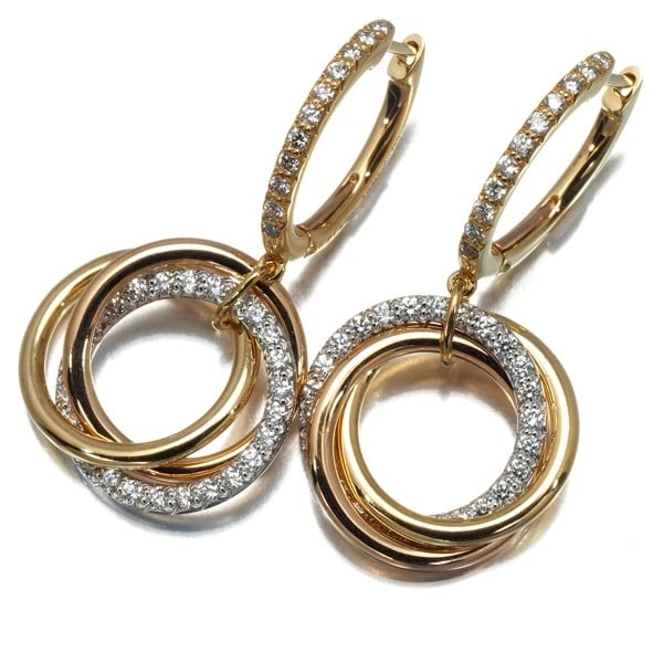 CARTIER EARRINGS DIAMOND TRINITY: Cartier Earrings Diamond Trinity Brand: Cartier Type: Earrings Material: 18K / 750 / Yellow Gold 18K / 750 / White Gold 18K / 750 / Rose Gold Main Stone Natural Color: Multi-Tone Gold Size: