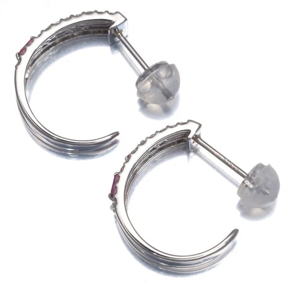 DIAMOND RUBY HOOP EARRINGS - 3
