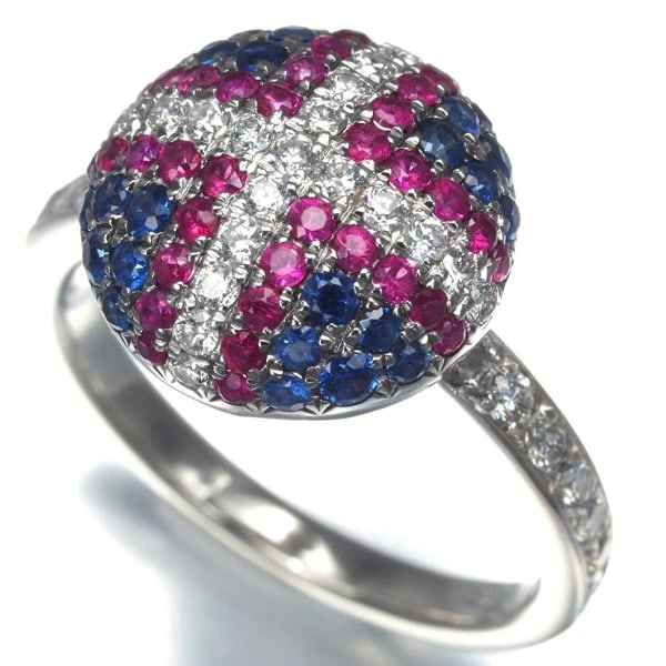 SAPPHIRE PAVED CROSS RING: Sapphire Paved Cross Ring Brand: Unbranded Type: Ring Material: 18K / 750 / White Gold 900 / Platinum Main Stone Natural Color: White Gold Size: US5 Accessories: None Accessories Notice: When