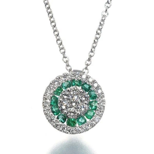 DIAMOND EMERALD CIRCLE PAVED NECKLACE - 2