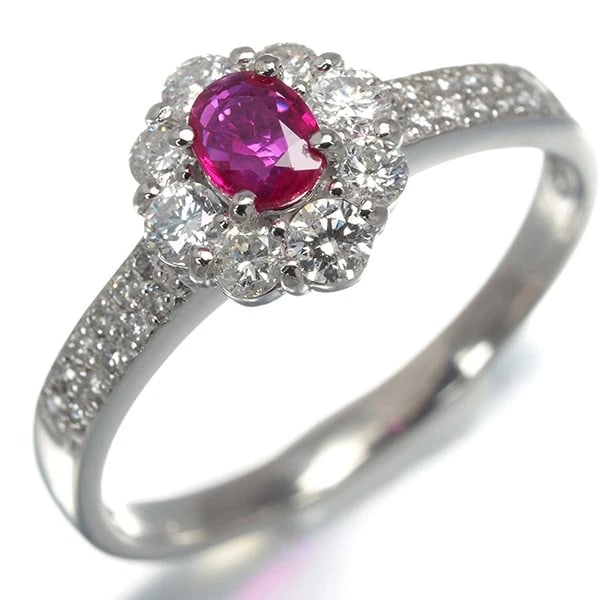 RUBYDIAMOND FLOWER RING: RubyDiamond Flower Ring Brand: Unbranded Type: Ring Material: 900 / Platinum Color: Platinum Size: US8.75 - 9 Accessories: None Accessories Notice: When purchasing pre-owned goods, please