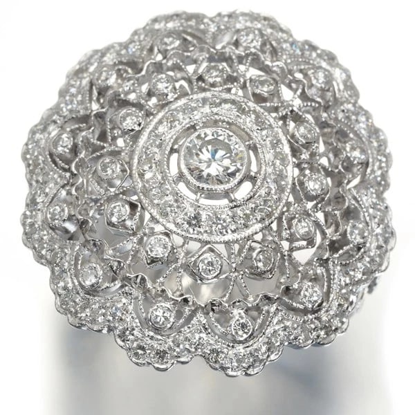DIAMOND MILGRAIN OPENWORK RING: Diamond Milgrain Openwork Ring Brand: Unbranded Type: Ring Material: 18K/750/White Gold Main Stone Natural Color: White Gold Size: US6.5 - 6.75 Accessories: None Accessories Notice: When