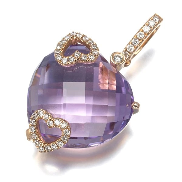 AMETHYST DIAMOND HEART PENDANT 18K: Amethyst Diamond Heart Pendant 18K Brand: Unbranded Type: Pendant Material: 18K / 750 / Rose Gold Color: Rose Gold Size: Design size: 27.8 x 16.3mm Accessories: None Accessories Notice: When