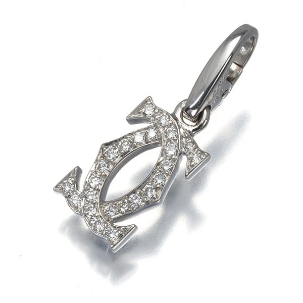CARTIER PENDANT DIAMOND DOUBLE CHARM: Cartier Pendant Diamond Double Charm Brand: Cartier Type: Pendant Material: 18K / 750 / White Gold Main Stone Natural Color: White Gold Size: Design size: 13.0 x 8.6mm Accessories: None Ac