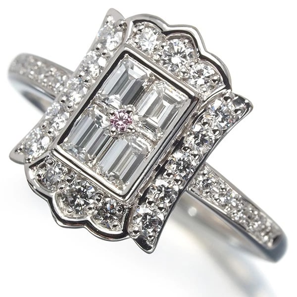 RING PINK &CLEAR DIAMOND: Ring Pink &Clear Diamond Brand: Unbranded Type: Ring Material: 900 / Platinum Main Stone Natural Color: Platinum Size: US6.5 - 6.75 Accessories: None Accessories Notice: When purchasing