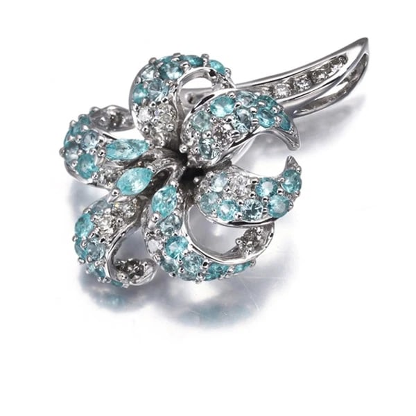 PARAIBA TOURMALINE PAVED FLOWER PENDANT: Paraiba Tourmaline Paved Flower Pendant Brand: Unbranded Type: Pendant Material: 18K / 750 / White Gold Color: White Gold Size: Design size: 22.6 x 14.6mm Accessories: None Accessories