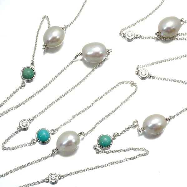TIFFANY&CO. NECKLACE TURQUOISE DIAMOND COLOR: Tiffany&Co. Necklace Turquoise Diamond Color Brand: Tiffany & Co. Type: Necklace Material: 925 / Sterling Silver Color: Sterling Silver Size: Necklace length: 92cm Accessories: None