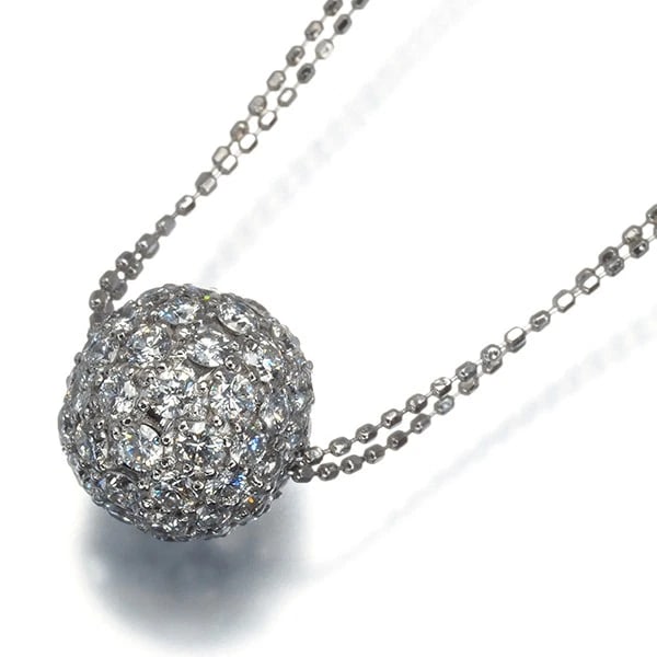 DIAMOND PAVED BALL BEAD NECKLACE: Diamond Paved Ball Bead Necklace Brand: Unbranded Type: Necklace Material: 18K / 750 / White Gold Main Stone Natural Color: White Gold Size: Necklace length: 36 / 39cm Accessories: None