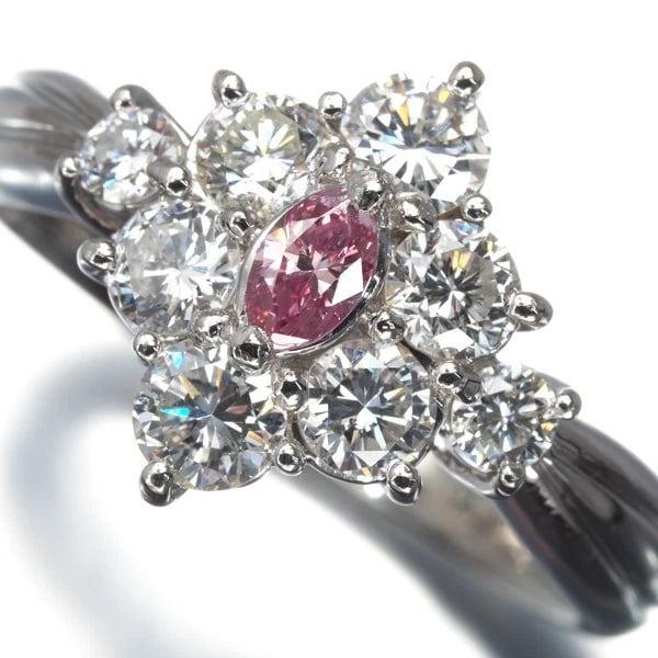 DIAMOND FANCY INTENSE PINK FLOWER RING: Diamond FANCY INTENSE PINK Flower Ring Brand: Unbranded Type: Ring Material: 900 / Platinum Main Stone Natural Color: Platinum Size: US6 Accessories: None Accessories Notice: When purchasing