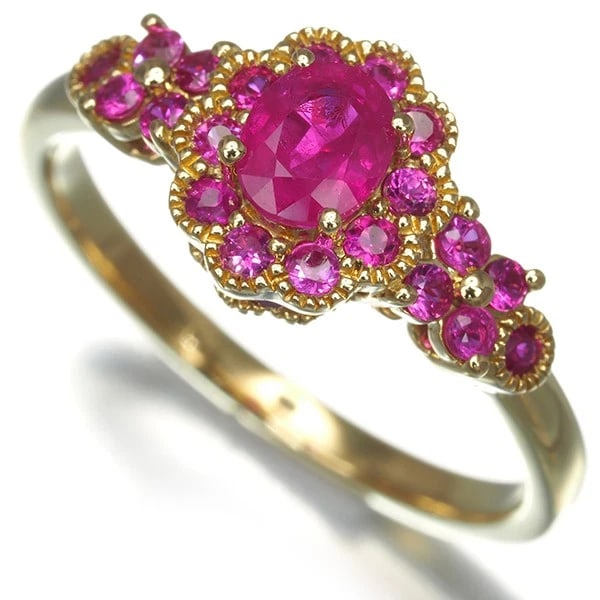 GSTV RING RUBY MILGRAIN: GSTV Ring Ruby Milgrain Brand: GSTV Type: Ring Material: 18K / 750 / Yellow Gold Color: Yellow Gold Size: US6.5 - 6.75 Accessories: None Accessories Notice: When purchasing pre-owned goods