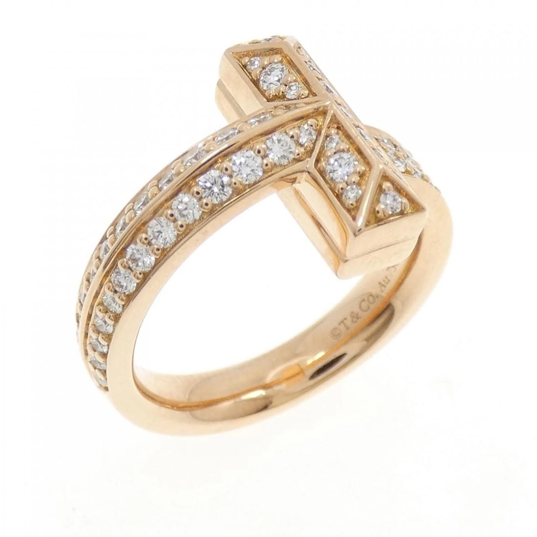 TIFFANY T-ONE RING: Tiffany T-one Ring Brand: Tiffany Type: Ring Material: 750 Pink Gold Main Stone Natural Color: Pink Gold Size: 6-6.5 (US size) Accessories: None Accessories Notice: When purchasing pre-owned