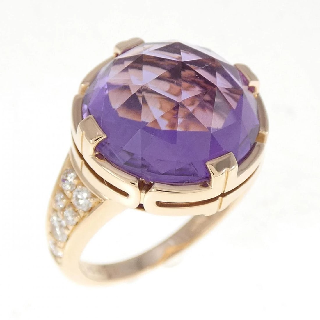 BVLGARI PARENTESI LENTE SHAPE COCKTAIL RING: Bvlgari Parentesi Lente Shape cocktail Ring Brand: BVLGARI Type: Ring Material: 750 Pink Gold Main Stone Amethyst Color: Pink Gold Size: 6 (US size) Accessories: None Accessories Notice: W
