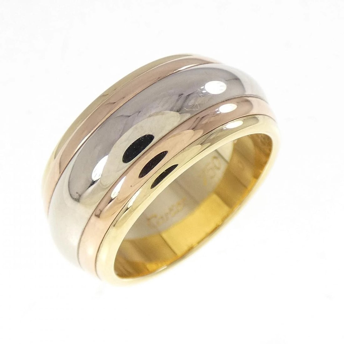 CARTIER 750 THREE COLOR RING: Cartier 750 Three Color Ring Brand: Cartier Type: Ring Material: 750 Yellow Gold 750 White Gold 750 Pink Gold Color: Yellow Gold White Gold Pink Gold Size: 5.5 (US size) Accessories: None