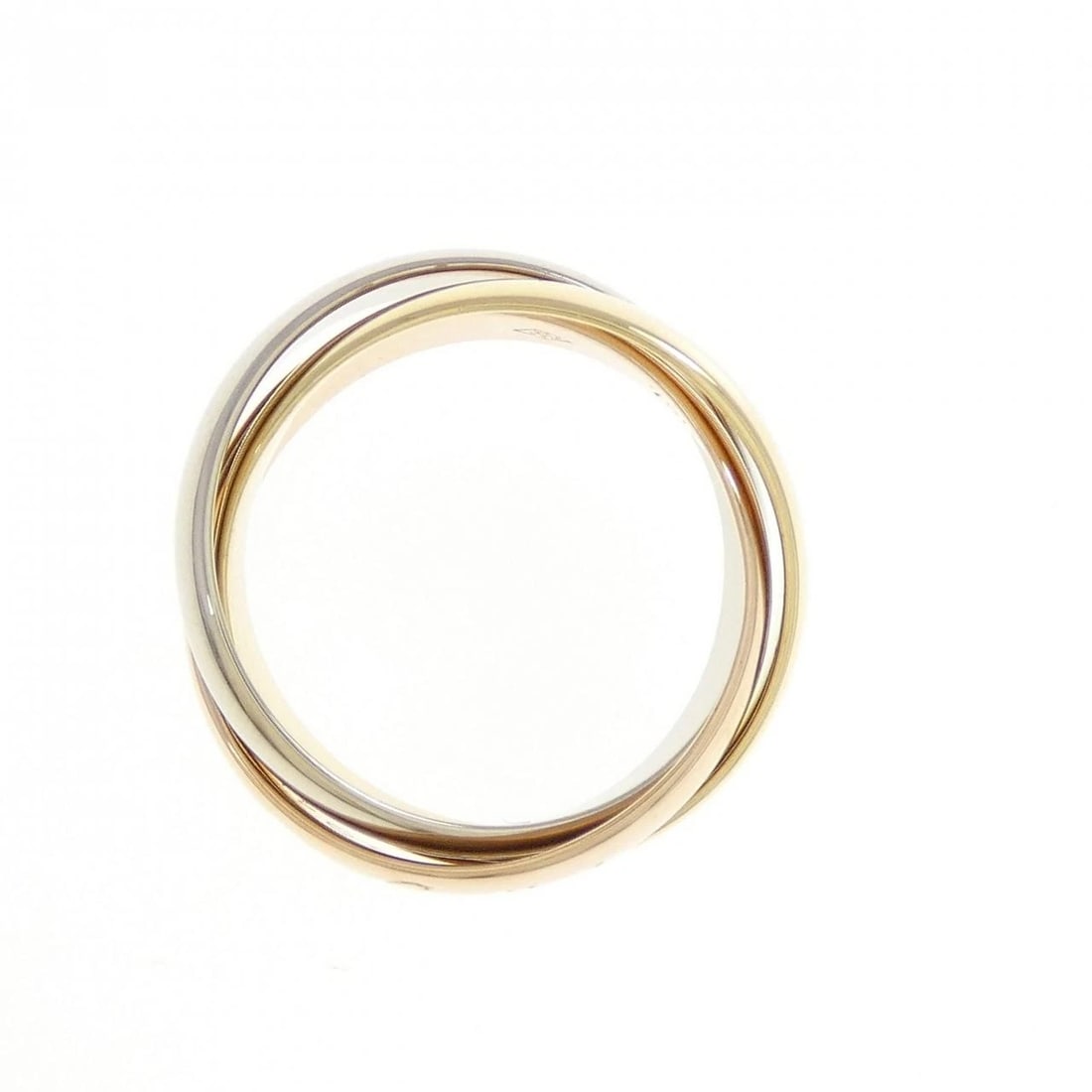 CARTIER TRINITY RING: Cartier Trinity Ring Brand: Cartier Type: Ring Material: 750 Yellow Gold 750 White Gold 750 Pink Gold Color: Yellow Gold White Gold Pink Gold Size: 4.5-5 (US size) Accessories: None
