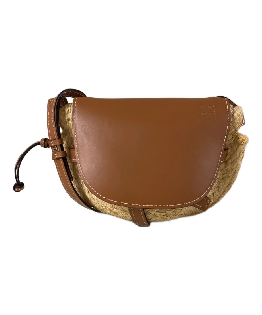 LOEWE GATE BAG MINI RAFFIA SHOULDER BAG: LOEWE Gate Bag Mini Raffia Shoulder Bag Brand: LOEWE Type: Handbag Material: none Color: Brown X Beige Size: H:19cm / W:29cm / D:11cm Accessories: None Accessories Notice: When purchasing