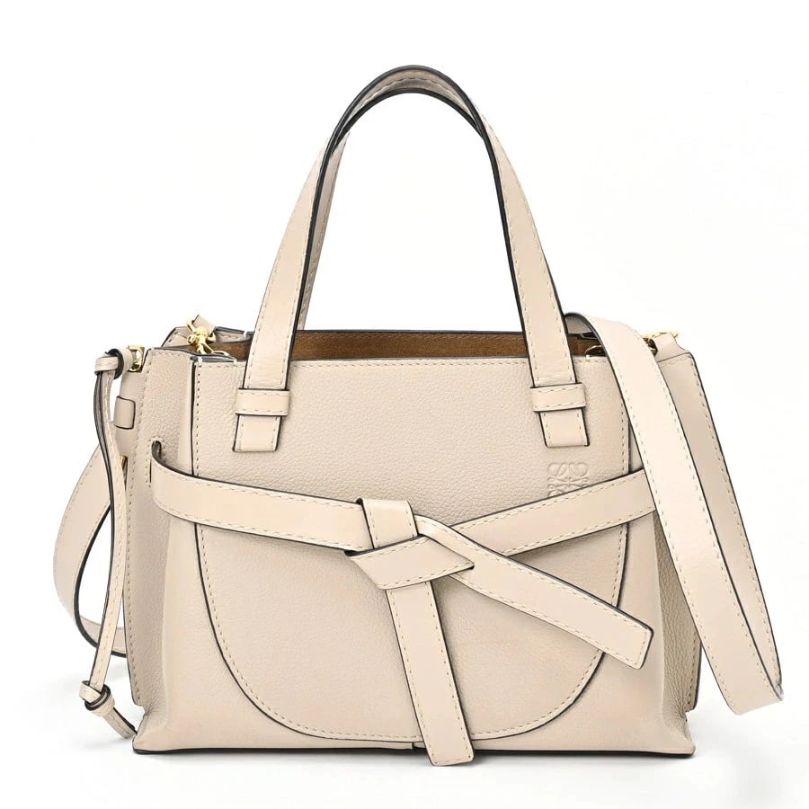 LOEWE GATE TOP HANDLE MINI: Loewe Gate Top Handle Mini Brand: Loewe Type: Bag Material: Leather Color: Beige Size: W26×H18×D9cm Accessories: None Accessories Notice: When purchasing pre-owned goods, please refer to t