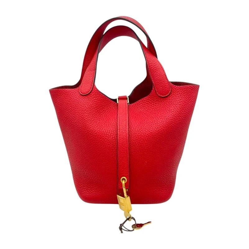 HERMES PICOTIN LOCK PM D STAMP RED: HERMES Picotin Lock PM D Stamp Red Brand: HERMES Type: Handbag Material: Taurillon Clemence Color: Rouge Coo GD Hardware Size: W: 18cm / H: 18cm / D: 13cm Accessories: None Accessories Not