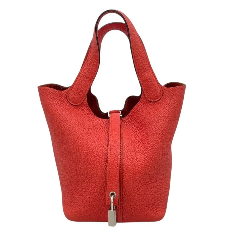 HERMES PICOTIN LOCK PM C STAMP ROUGE FOREST: Hermes Picotin Lock PM C Stamp Rouge Forest Brand: HERMES Type: Handbag Material: Taurillon Color: Rouge Forest/SV Hardware Size: W: 18cm / H: 18cm / D: 13cm Accessories: None Accessories