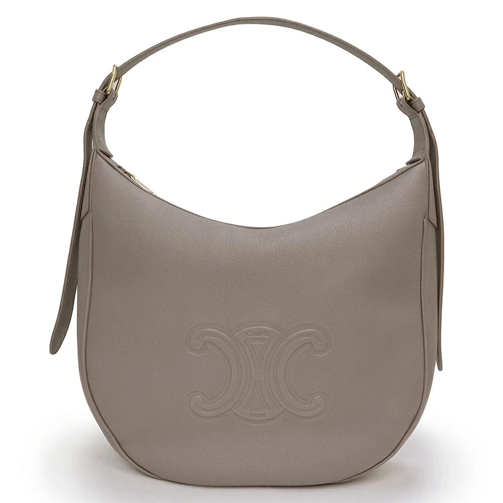 CELINE MEDIUM ELOISE TRIOMPHE TOTE BAG: CELINE Medium Eloise Triomphe Tote Bag Brand: CELINE Type: Handbag Material: Supple Calf Leather Color: Pebble (Greige) Size: W: 30cm x H: 28.5cm x D: 8cm Handle: 42-62cm Accessories: None