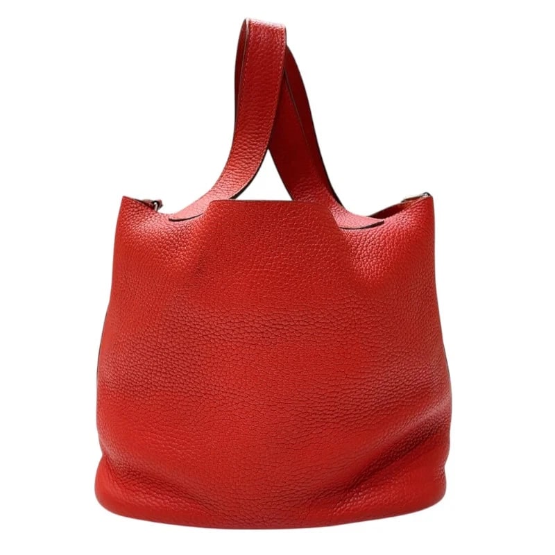 HERMES PICOTIN LOCK ROUGE TOMATE: Hermes Picotin Lock Rouge Tomate Brand: HERMES Type: Handbag Material: Taurillon Clemence Color: Rouge Tomato/SV Hardware Size: W: 22cm / H: 21.5cm / D: 17cm Accessories: None Accessories