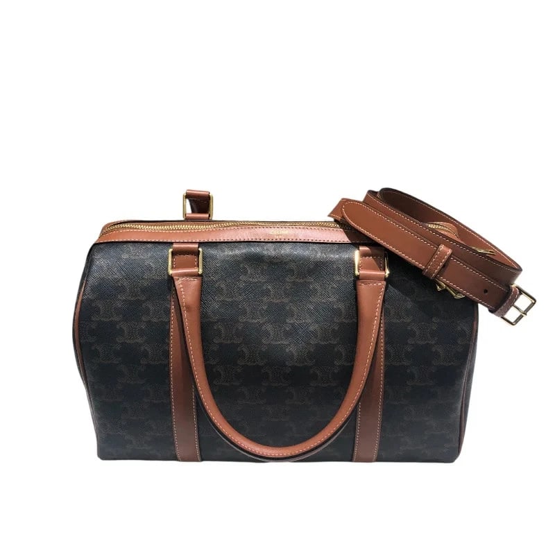 CELINE LARGE BOSTON BROWN TRIOMPHE CANVAS: CELINE Large Boston Brown Triomphe Canvas Brand: CELINE Type: Handbag Material: Triomphe Canvas/Tan Color: Brown Size: W: 31cm / H: 20cm / D: 15cm / Shoulder: 111cm Accessories: None