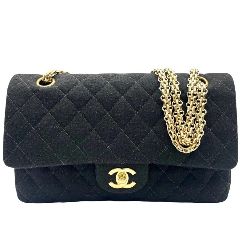 CHANEL MATELASSE 25 BLACK GHW COTTON: CHANEL Matelasse 25 Black GHW Cotton Brand: CHANEL Type: Handbag Material: Cotton Color: Black/GD Hardware Size: W: 26cm / H: 15cm / D: 6.5cm / Shoulder: 85cm Accessories: None Accessories