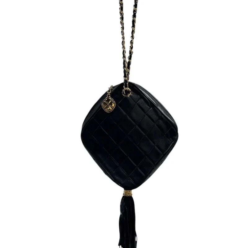 CHANEL FRINGE CHAIN BLACK LAMBSKIN (1 of 7)