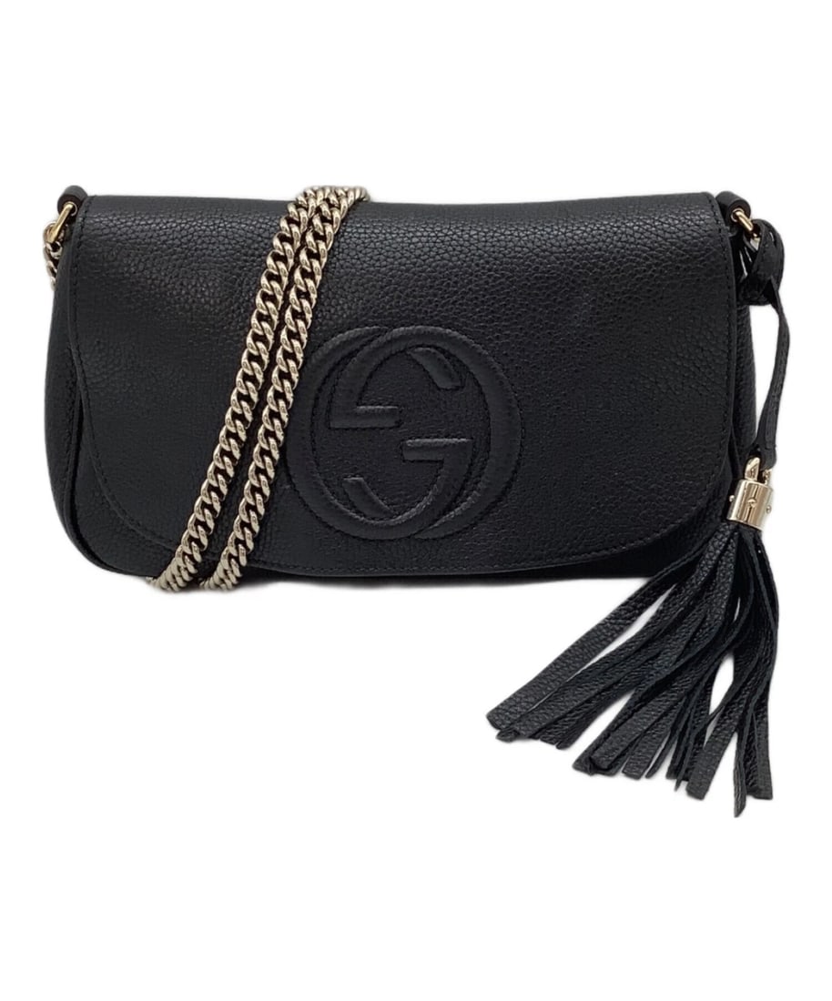 GUCCI CHAIN SHOULDER BAG: GUCCI Chain Shoulder Bag Brand: GUCCI Type: Handbag Material: none Color: Black Size: H:17cm / W:27cm / D:4.5cm Accessories: None Accessories Notice: When purchasing pre-owned goods, please