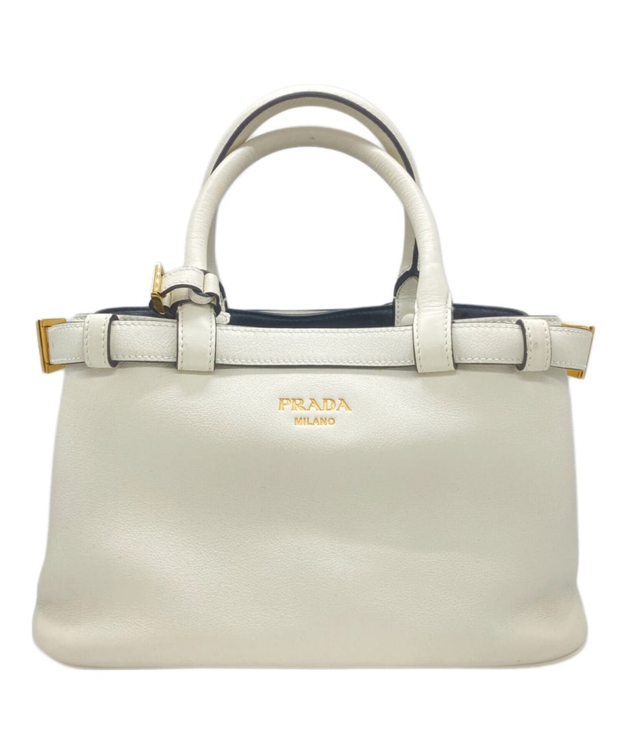 PRADA BUCKLE DOUBLE BELT: PRADA Buckle Double Belt Brand: PRADA Type: Handbag Material: none Color: White Size: H:17.0cm / W:29.0cm / D:11.0cm [ Handle size ] 11.0cm Accessories: None Accessories Notice: When purch