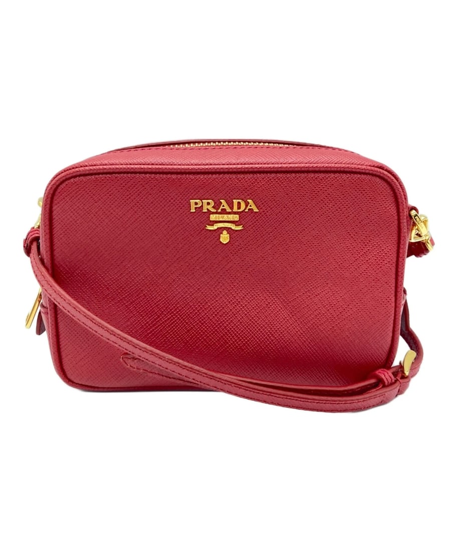 PRADA SAFFIANO LEATHER SHOULDER BAG: PRADA Saffiano Leather Shoulder Bag Brand: PRADA Type: Handbag Material: none Color: Red Size: H:10cm / W:15cm / D:5cm Accessories: None Accessories Notice: When purchasing pre-owned goods