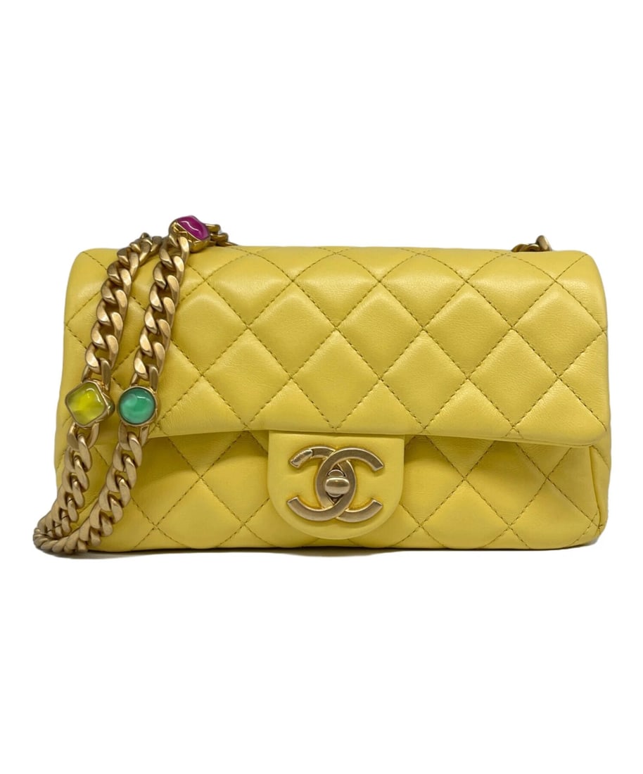 CHANEL MINI MATELASSÉ LAMBSKIN: CHANEL Mini Matelassé Lambskin Brand: CHANEL Type: Handbag Material: Lambskin Color: Yellow Size: H:10.0cm / W:20.0cm / D:6.0cm Accessories: None Accessories Notice: When purchasing