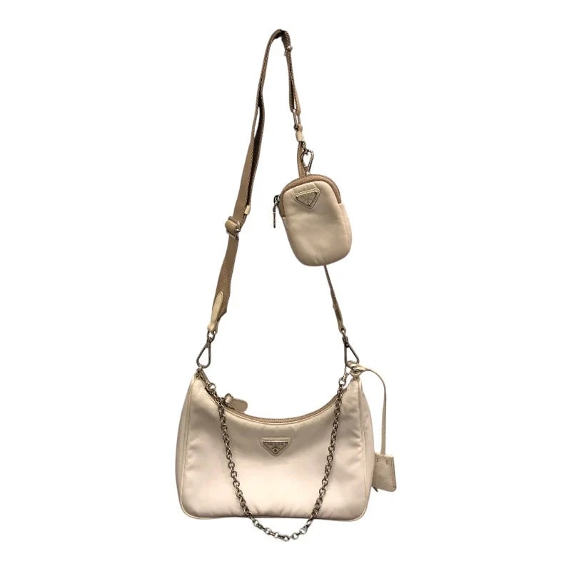 PRADA: PRADA Brand: PRADA Type: Handbag Material: Nylon Color: White/SV Hardware Size: W: 21cm / H: 15.5cm / D: 5cm / Shoulder: 86cm Accessories: None Accessories Notice: When purchasing pre-owne
