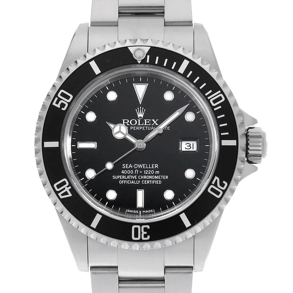 ROLEX SEA-DWELLER BLACK F WATCH: ROLEX SEA-DWELLER black F Watch Brand: ROLEX Type: Wrist watch Material: Band Material Stainless Steel, Case Material Stainless Steel Color: Dial Color Black Size: Band Size 19.5cm (7.7inch), Case