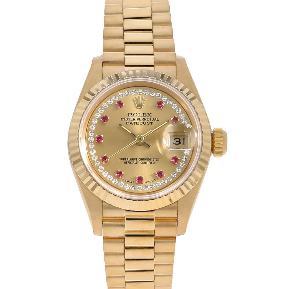 ROLEX DATEJUST CIRCLE DIAMOND RUBY CHAMPAGNE WATCH (1 of 6)