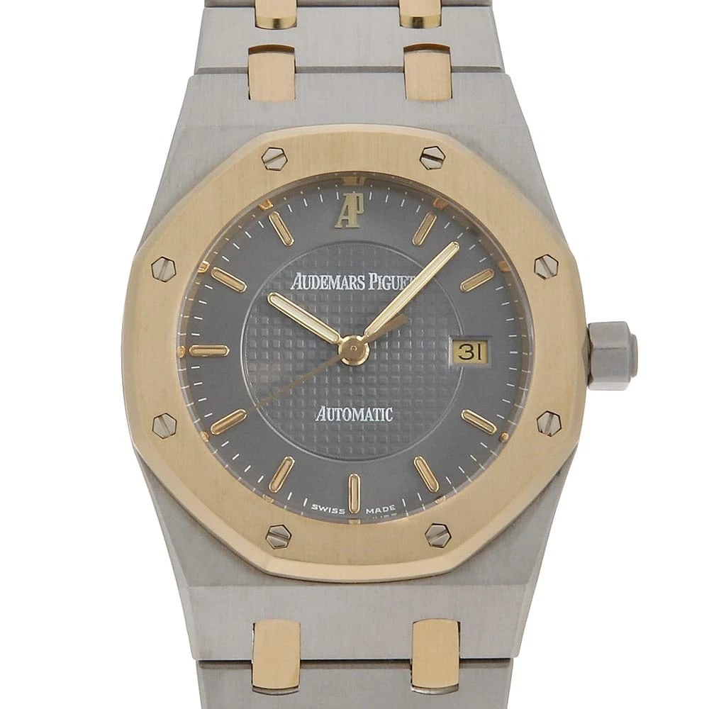 AUDEMARS PIGUET ROYAL OAK WATCH: AUDEMARS PIGUET Royal Oak, Watch Brand: AUDEMARS PIGUET Type: Wrist watch Material: Band Material Stainless Steel/Yellow Gold, Case Material Stainless Steel Color: Dial Color Gray Size: Band Size