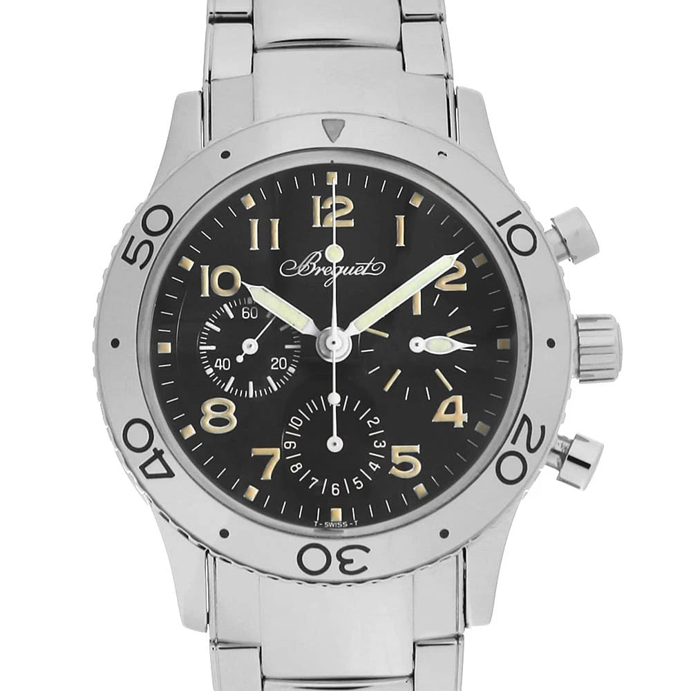 BREGUET AERONAVAL WATCH: Breguet Aeronaval Watch Brand: Breguet Type: Wrist watch Material: Band Material Stainless Steel, Case Material Stainless Steel Color: Dial Color Black Size: Band Size 19cm (7.5inch), Case Size Ca