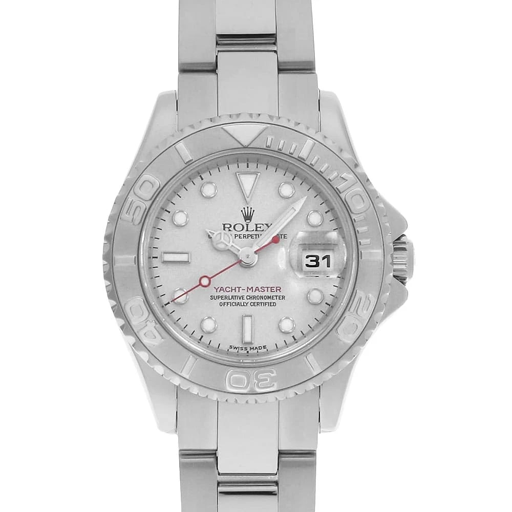 ROLEX YACHT MASTER SILVER WATCH: ROLEX Yacht master SilverWatch Brand: ROLEX Type: Wrist watch Material: Band Material Stainless Steel, Case Material Stainless Steel Color: Dial Color Silver Size: Band Size 17.5cm (6.9inch), Case
