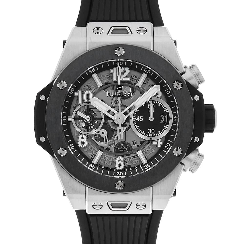 HUBLOT BIG BANG UNICO TITANIUM CERAMIC WATCH: HUBLOT Big Bang Unico Titanium Ceramic Watch Brand: HUBLOT Type: Wrist watch Material: Band Material rubber, Case Material Titanium Color: Dial Color Skeleton Size: Band Size NONE, Case Size Case: