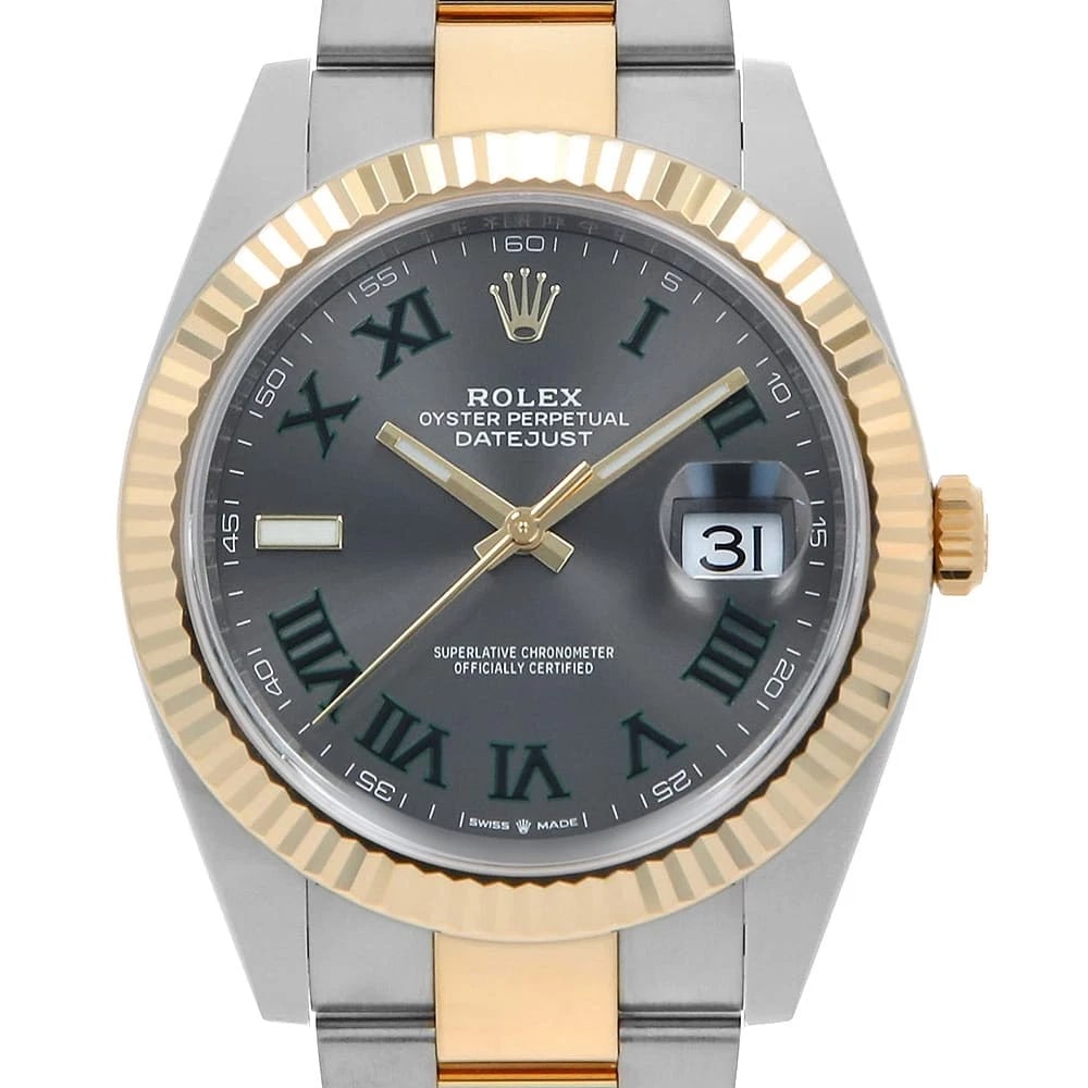 ROLEX DATEJUST SLATE GREEN ROMA OYSTER BRACELET WATCH: ROLEX Datejust slate Green Roma Oyster Bracelet, Watch Brand: ROLEX Type: Wrist watch Material: Band Material Stainless Steel/Yellow Gold, Case Material Stainless Steel Color: Dial Color Slate Siz