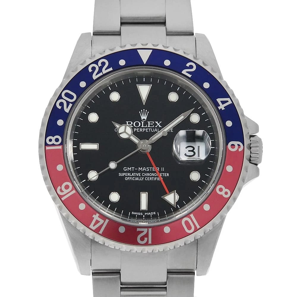ROLEX GMT MASTER II RED AND BLUE BEZEL BLACK STICK WATCH (1 of 7)