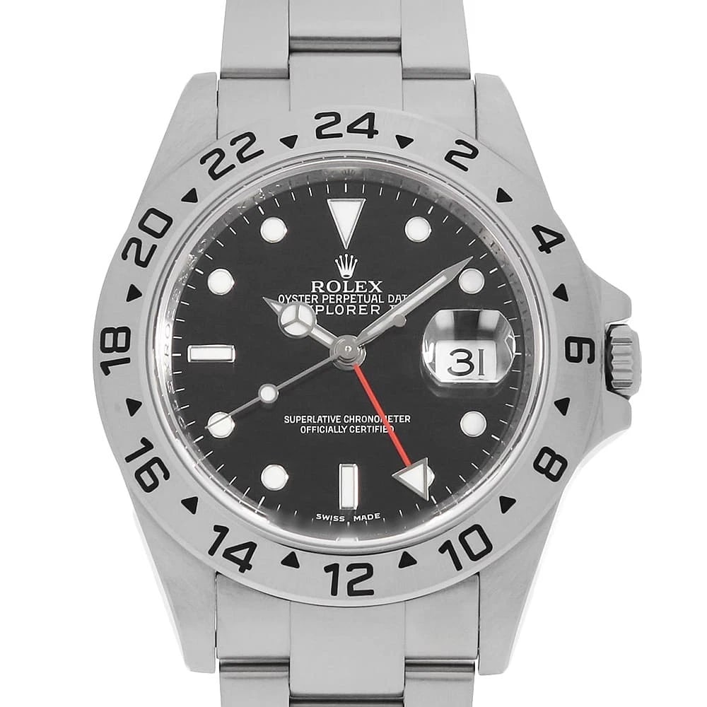 ROLEX EXPLORER II BLACK M WATCH: ROLEX Explorer II black M Watch Brand: ROLEX Type: Wrist watch Material: Band Material Stainless Steel, Case Material Stainless Steel Color: Dial Color Black Size: Band Size 18cm (7.1inch),