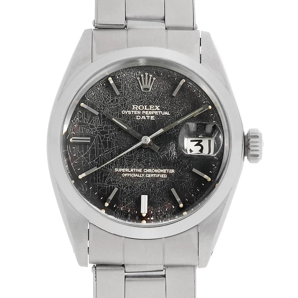 ROLEX OYSTER PERPETUAL DATE BLACK TROPICAL BAR SPIDER DIAL MIRROR WATCH: ROLEX Oyster Perpetual Date black Tropical Bar Spider Dial MirrorWatch Brand: ROLEX Type: Wrist watch Material: Band Material Stainless Steel, Case Material Stainless Steel Color: Dial Color Black